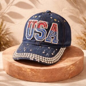 USA Denim Cap with Rhinestones